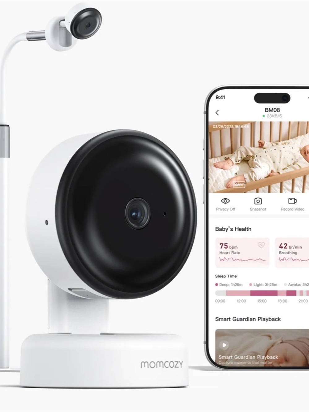 Momcozy Baby Monitor Camera in White and Black